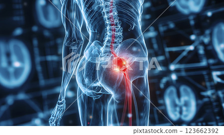 sciatic nerve in a human body, generative AI 123662392