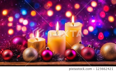 festive abstract background with decorations for celebrating the new year, winter fairy tale 123662421