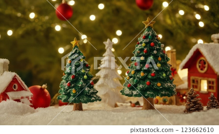 Christmas decorations and gifts, background for new year celebrations, winter fairy tale 123662610