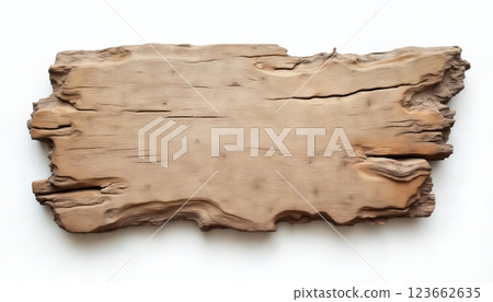 an empty wooden sign board, on a white background, old and weathered plaque 123662635