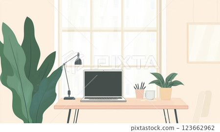 Scene of a desk with a laptop 123662962