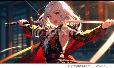 Cute female samurai 123663209