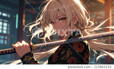 Cute female samurai 123663210