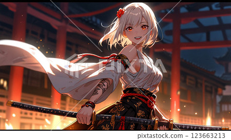 Cute female samurai 123663213