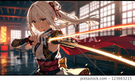 Cute female samurai 123663215