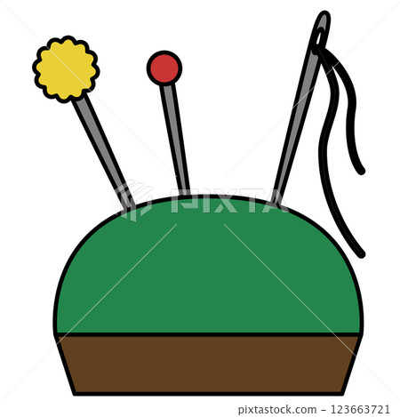 Illustration of a pin and pincushion Illustration of a pin and pincushion 123663721