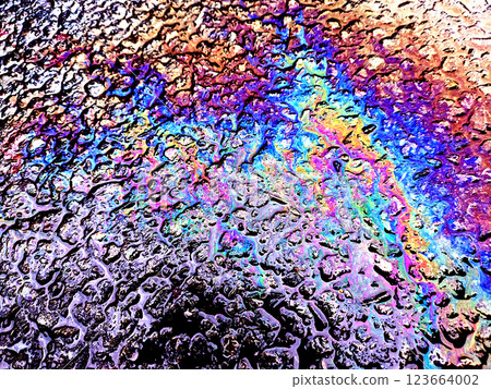 Abstract Oil Petrol Pollution Rainbow Gasoline Leak on Pavement 123664002