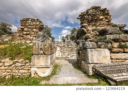 Nysa Ancient City history BC. It is based on the 3rd century. It was built by I. Antiochos Soter and was founded in the name of his wife Nysa. Nysa Ancient City history BC. It is based on the 3rd century. It was built by I. Antiochos Soter and was founded in the name of his wife Nysa. 123664219