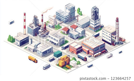 白色背景下的各種建築物插圖 123664257