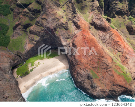 Aerial View of Na Pali Coastline in Kauai Aerial View of Na Pali Coastline in Kauai 123664348