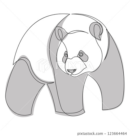 One continuous line drawing of walking panda for company logo identity. Trendy single line drawn animal. Vector graphic design illustration. One continuous line drawing of walking panda for company logo identity. Trendy single line drawn animal. Vector graphic design illustration. 123664464