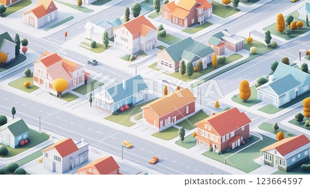 Spring small town landscape illustration 123664597