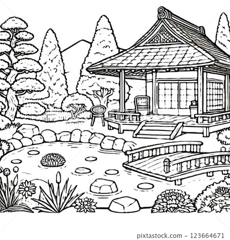Japanese Garden Coloring Book Japanese Garden Coloring Book 123664671