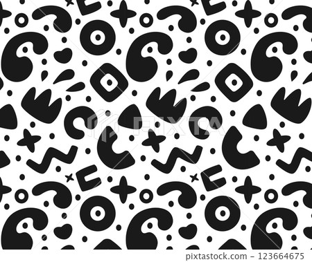 Abstract black and white figures. Hand drawn. Vector pattern 123664675