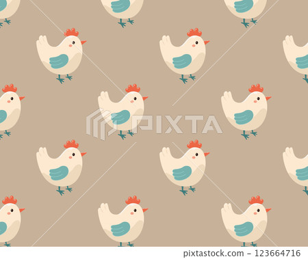 Funny pattern with chicken. Vector illustration in flat style 123664716