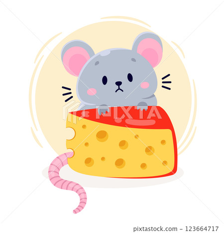 Mouse and cheese. Cute cartoon vector illustration 123664717