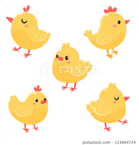 A set of cute chickens. Vector illustration in flat style A set of cute chickens. Vector illustration in flat style 123664724