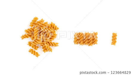 Raw Brown Pasta, Wholegrain Fusilli, Dry Whole Grain Noodle, Raw Spelt Macaroni, Healthy Italy Food 123664829