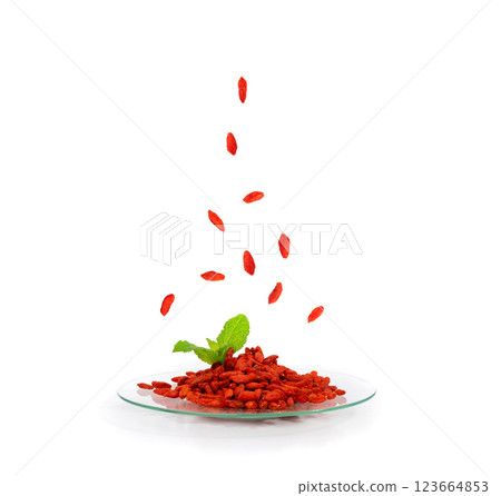 Goji Berry Isolated, Lycium Barbaru, Chinese Wolfberry, Barbary Matrimony Vine Berries, Red Medlar 123664853