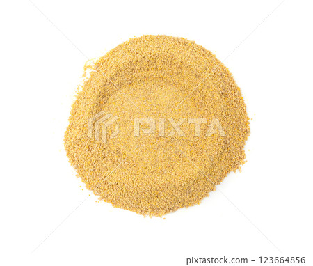 Ground fenugreek seeds, milled dry trigonella powder, spicy methi dana pounded grains 123664856