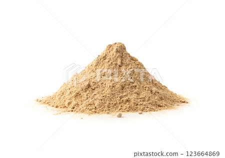 Maca powder , dry Peruvian ginseng powder, ground ayak willku superfood, organic 123664869