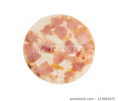 Meat jelly slices, ham aspic isolated, sausage, aspic jelly, winter meat galart, brawn on white 123664872