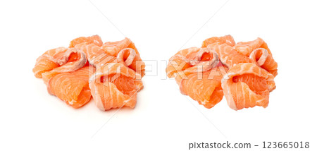 Fresh Salmon Fillet Slice Isolated, Raw Norwegian Red Fish, Trout Meat Piece on White Fresh Salmon Fillet Slice Isolated, Raw Norwegian Red Fish, Trout Meat Piece on White 123665018