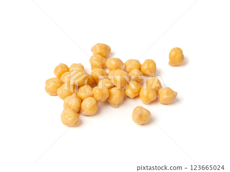 Soaked chickpeas, chick pea in water, swollen wet Cicer arietinum fruits, garbanzo beans cooking 123665024