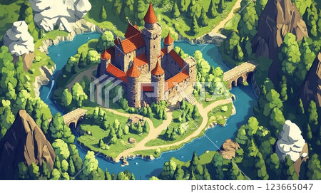 A small town in the mountains 123665047
