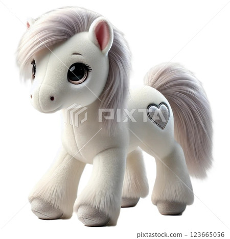 A cute stuffed horse with a white heart 123665056