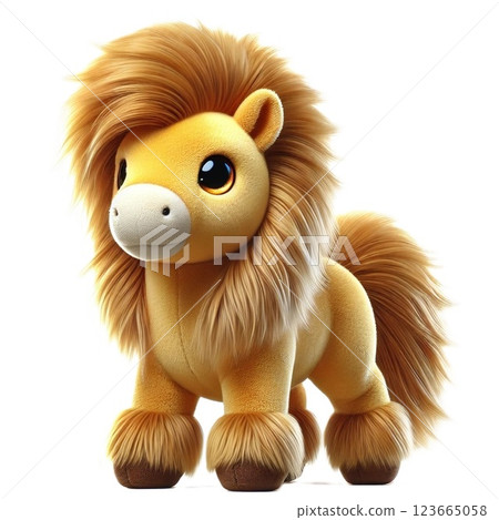 Stuffed toy horse with a long yellow mane 123665058