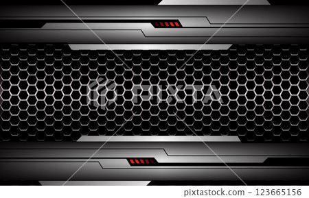 Abstract silver black cyber futuristic technology on hexagon mesh geomeric design modern background vector Abstract silver black cyber futuristic technology on hexagon mesh geomeric design modern background vector 123665156