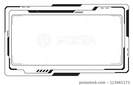 HUD frames black user interface elements design modern technology futuristic control panel screen digital hologram window gaming menu touching cyber monitor set white background vector 123665173