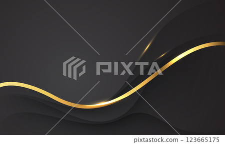 Abstract gold line ribbon curve overlap on black fabric wave design modern luxury elegant background vector Abstract gold line ribbon curve overlap on black fabric wave design modern luxury elegant background vector 123665175