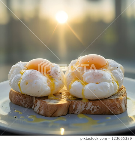 Cloud Eggs on Toast: Fluffy Perfection with Morning Sunlight 123665389