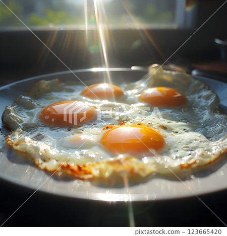 Golden Morning: Sunny-Side-Up Eggs Bathed in Warm Sunlight Golden Morning: Sunny-Side-Up Eggs Bathed in Warm Sunlight 123665420