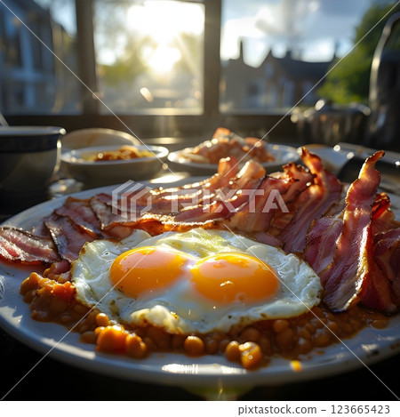 Golden Mornings: English Breakfast with a Classic Twist 123665423