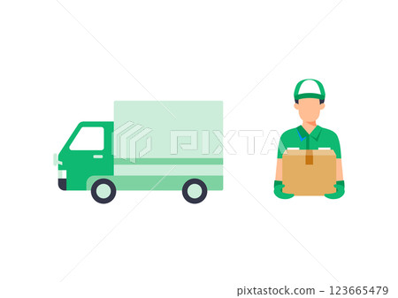 Illustration material of a male staff member carrying luggage in front of a truck Illustration material of a male staff member carrying luggage in front of a truck 123665479