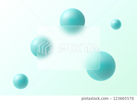 Abstract minimalistic background for glass morphism presentation. Panel of transparent material and sphere. 123665578