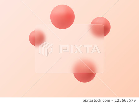 Website landing page template in glass morphism style. Frosted glass partition with floating spheres. 123665579