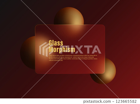 Glass morphism website landing page template. Abstract background with glass partition and floating spheres. 123665582