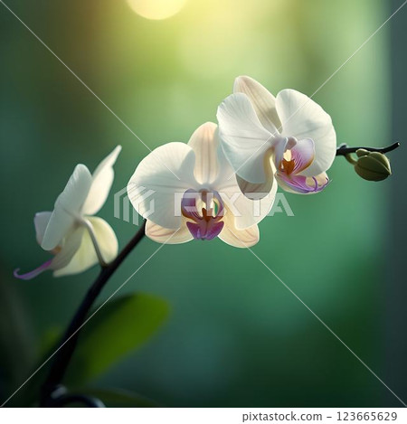 Serene Orchid Framed by Soft Green 123665629