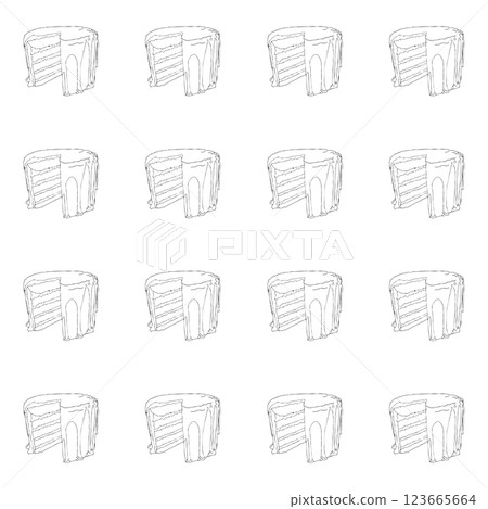 Multilayer cake with icing. Doodle style. Vector illustration. Seamless pattern. Multilayer cake with icing. Doodle style. Vector illustration. Seamless pattern. 123665664