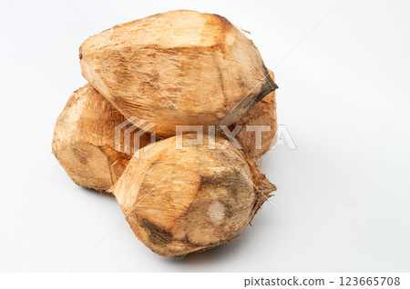 Pile of group cut coconuts Pile of group cut coconuts 123665708