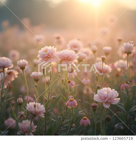 Serene Pastel Blossoms Awash in Dawn Light 123665719