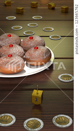 Rotating dreidel on Hanukkah, vertical 3d illustration 123665762