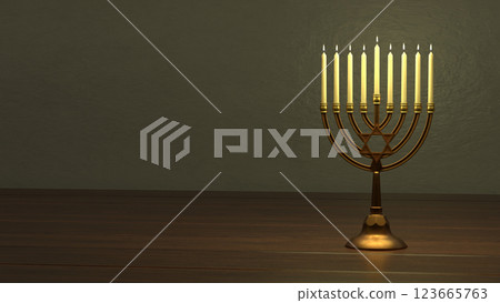 A Hanukkah menorah hanukkiah, place for text. 123665763