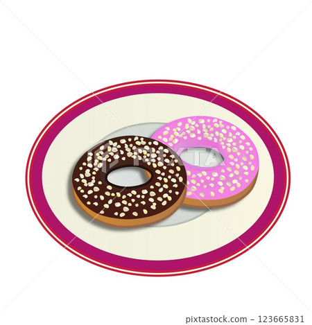 盤子上的甜甜圈插圖 123665831