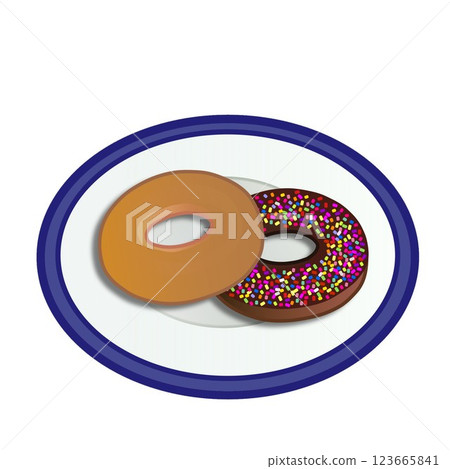 Illustration of a donut on a plate 123665841