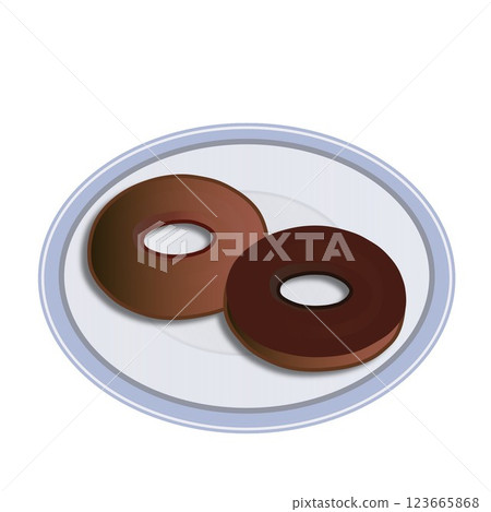 Illustration of a donut on a plate 123665868